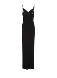 Long slit embroidered knit dress - Black & Silver