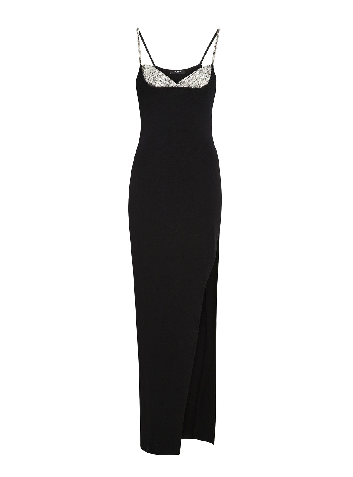 Long slit embroidered knit dress - Black & Silver