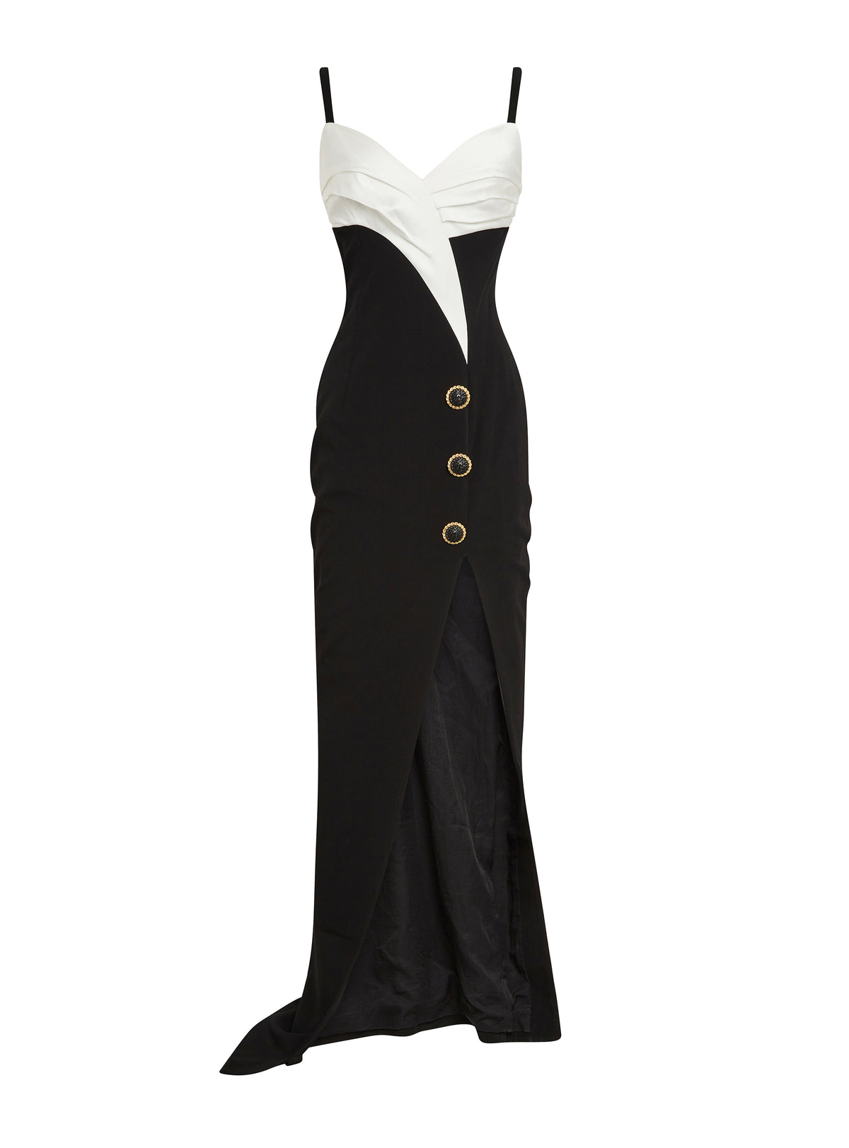 Long two-tone slit crepe dress - Black