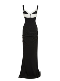 Long two-tone slit crepe dress - Black