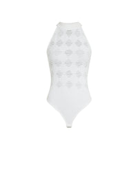 Body en maille texturé en losange - Blanc