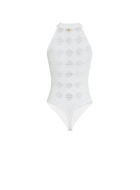 Body en maille texturé en losange - Blanc