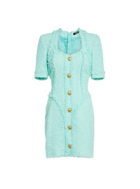 Robe courte à boutons en tweed - Menthe