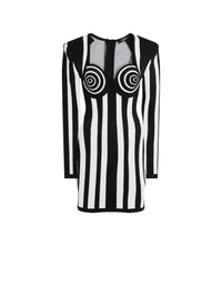 Short striped knit dress - Black & White