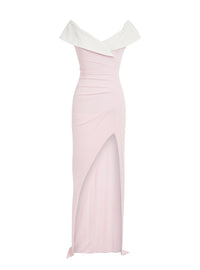 Robe longue en jersey - Rose Pâle & Blanc