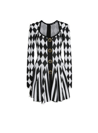Robe patineuse en maille jacquard diamond - Noir & Blanc