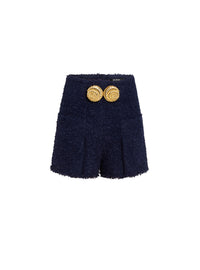 Belted tweed shorts with snail buttons - Midnight Blue