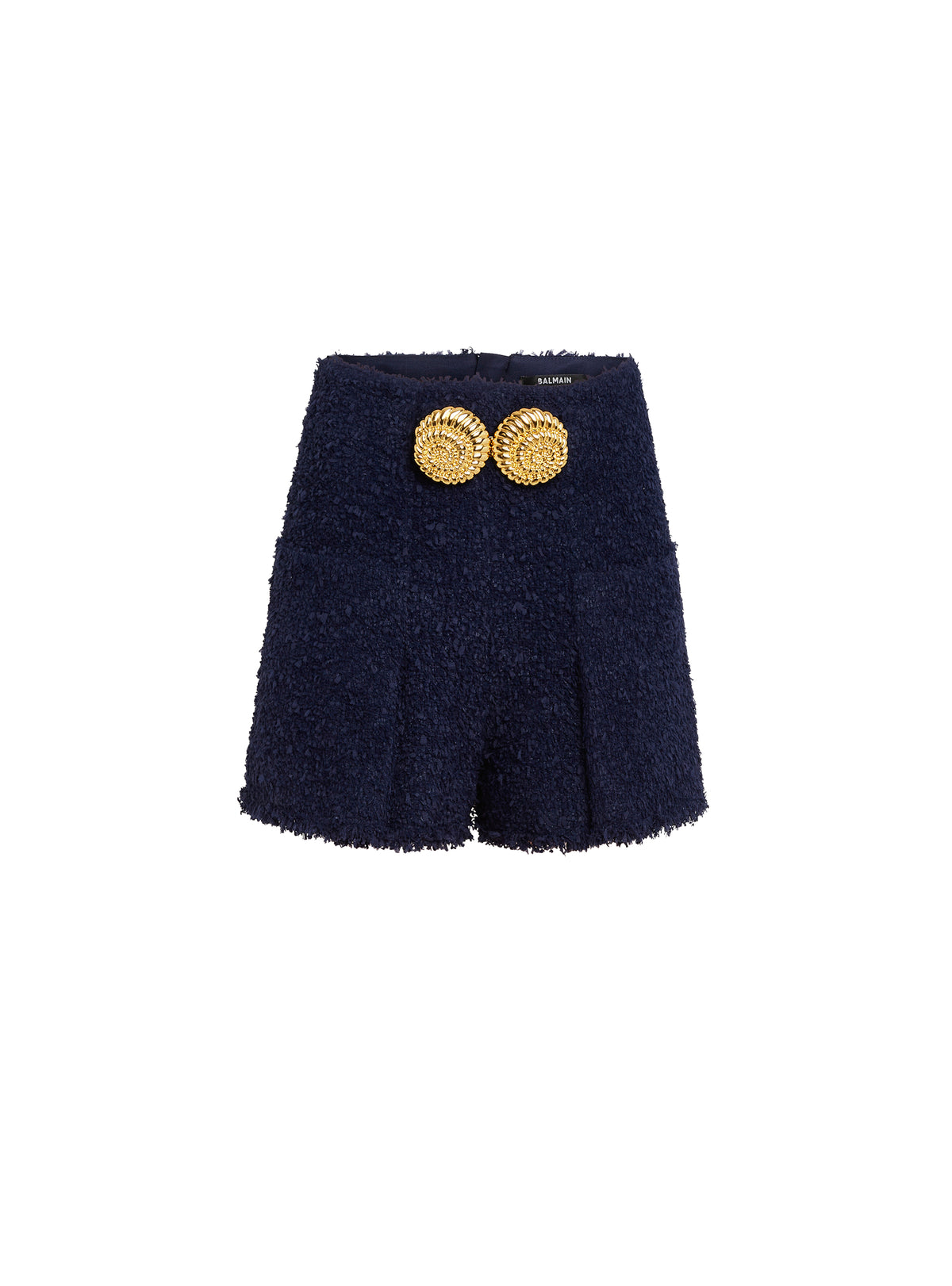 Belted tweed shorts with snail buttons - Midnight Blue