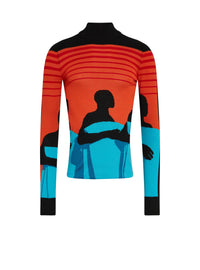Pull col roulé Artist en laine - Orange & Bleu & Noir