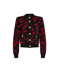 Cardigan court droit poches - Noir & Rouge
