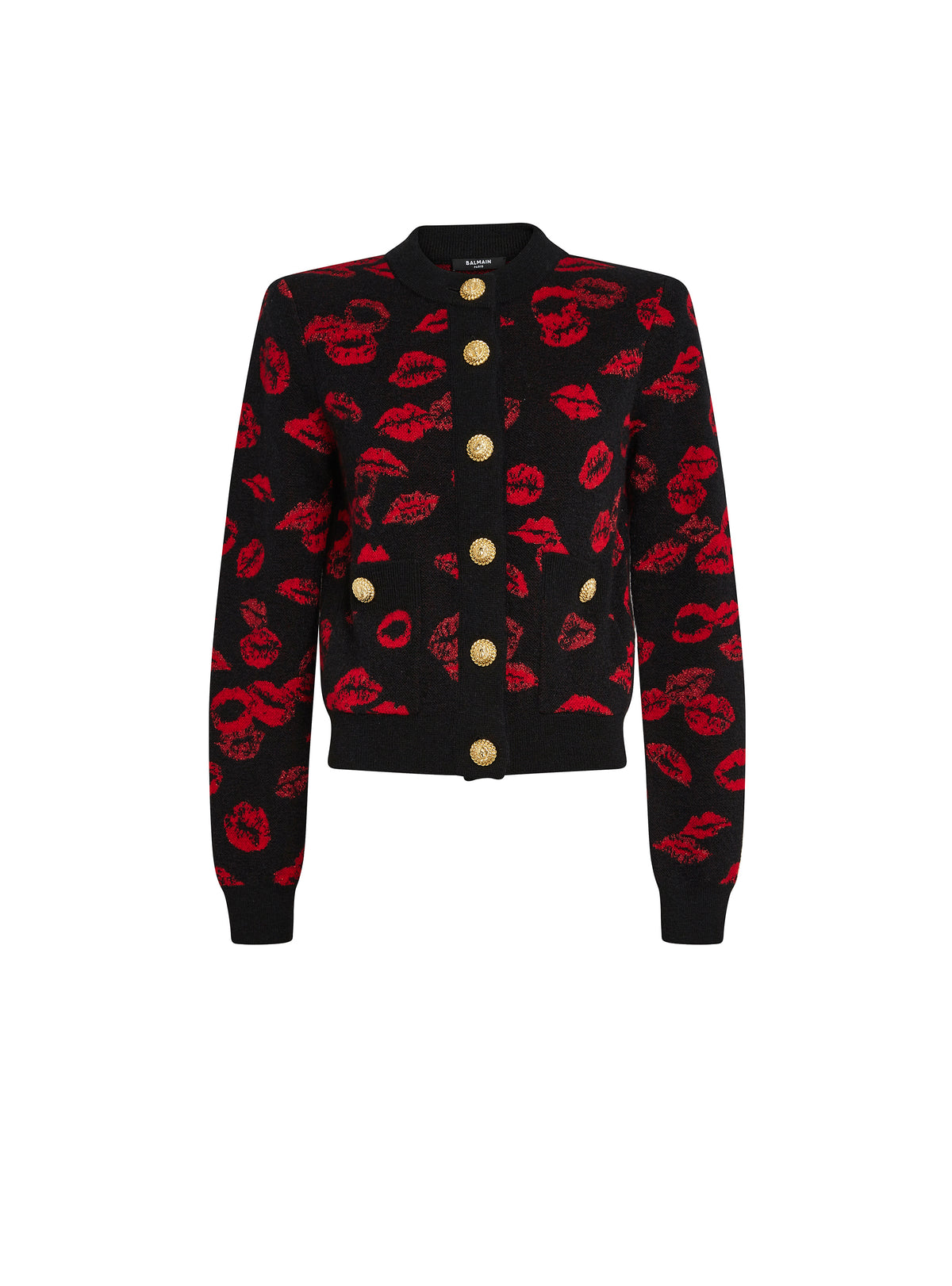Cardigan court droit poches - Noir & Rouge