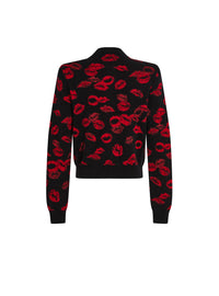 Cardigan court droit poches - Noir & Rouge
