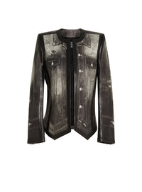 Veste en cuir - Gris Denim & Noir