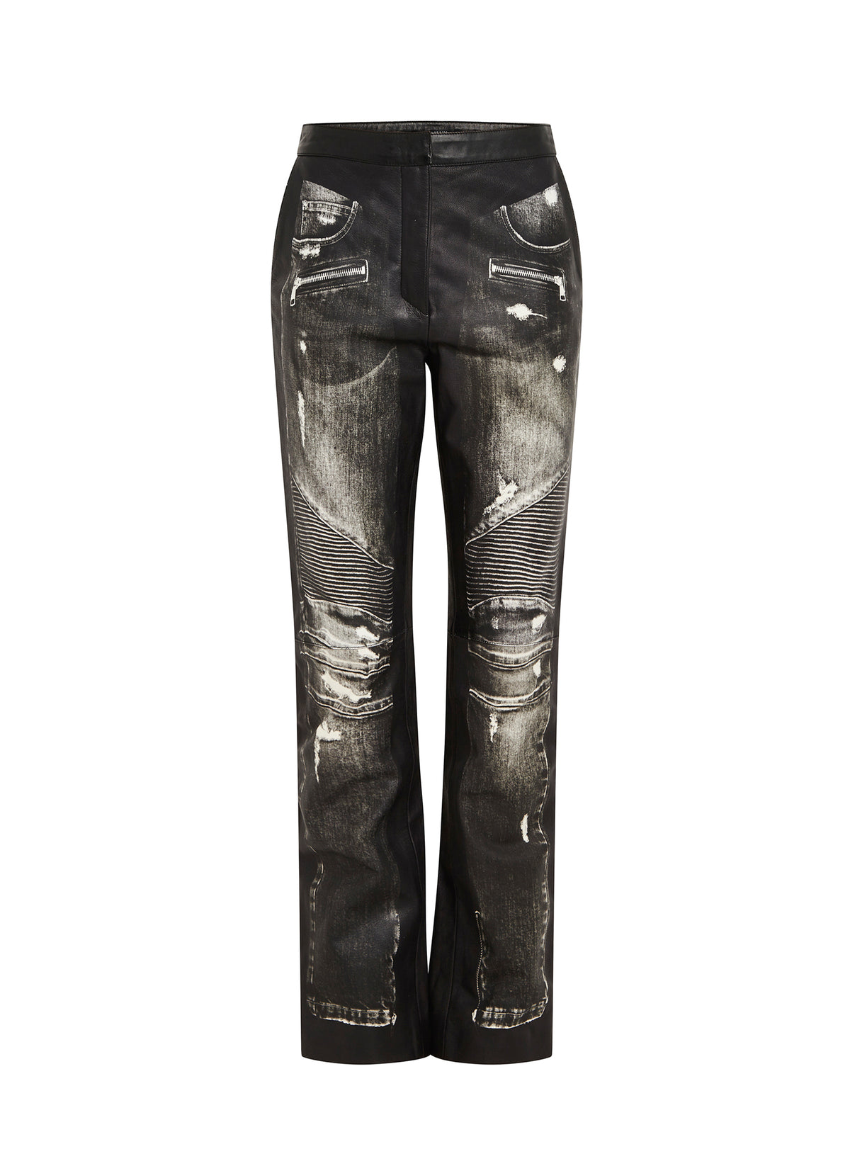 Pantalon en cuir imprimé denim - Gris Denim & Noir