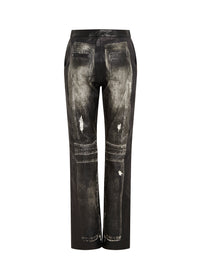 Pantalon en cuir imprimé denim - Gris Denim & Noir