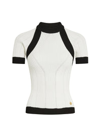 Top à manches courtes en maille - Blanc & Noir