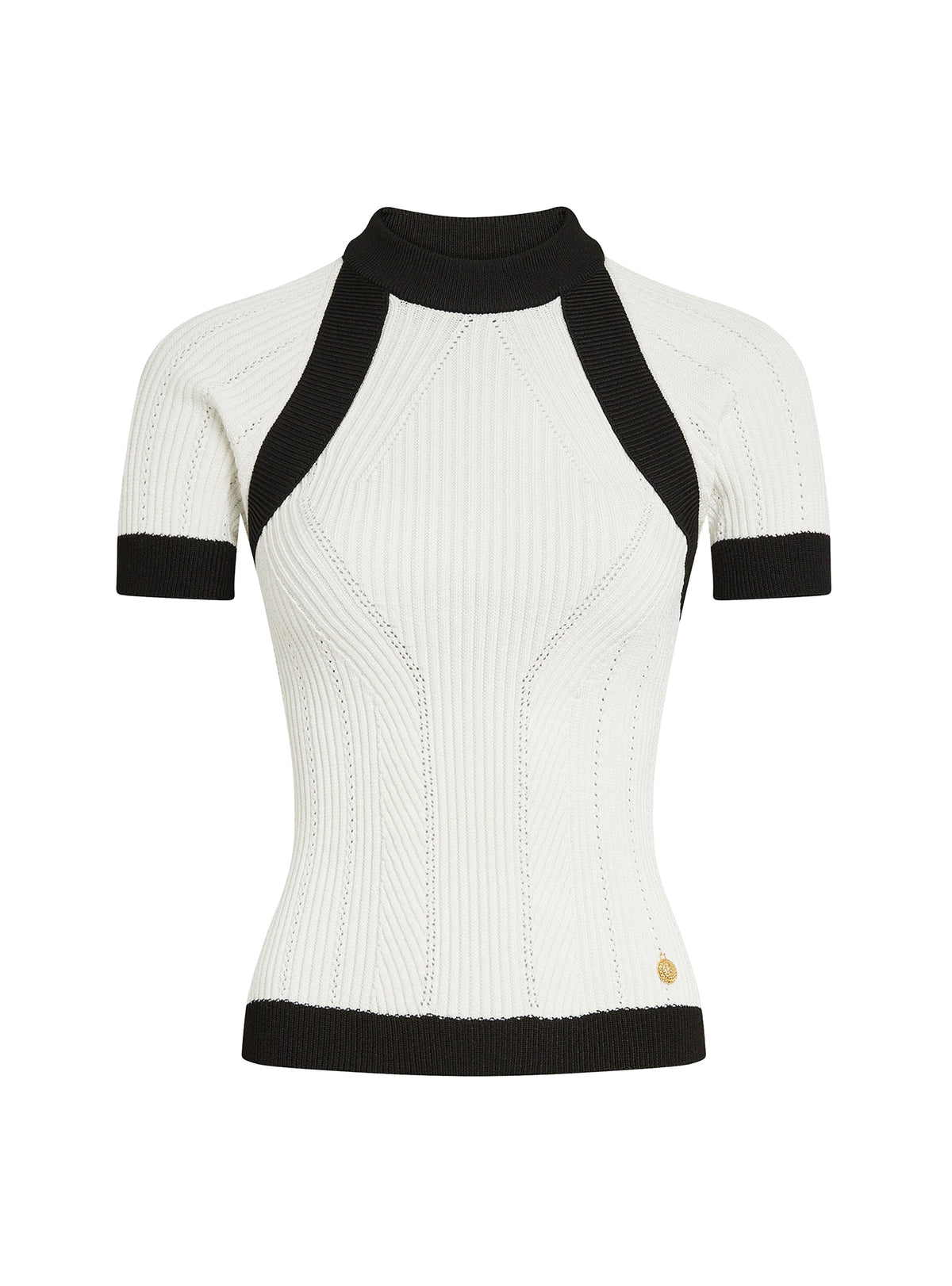 Top à manches courtes en maille - Blanc & Noir