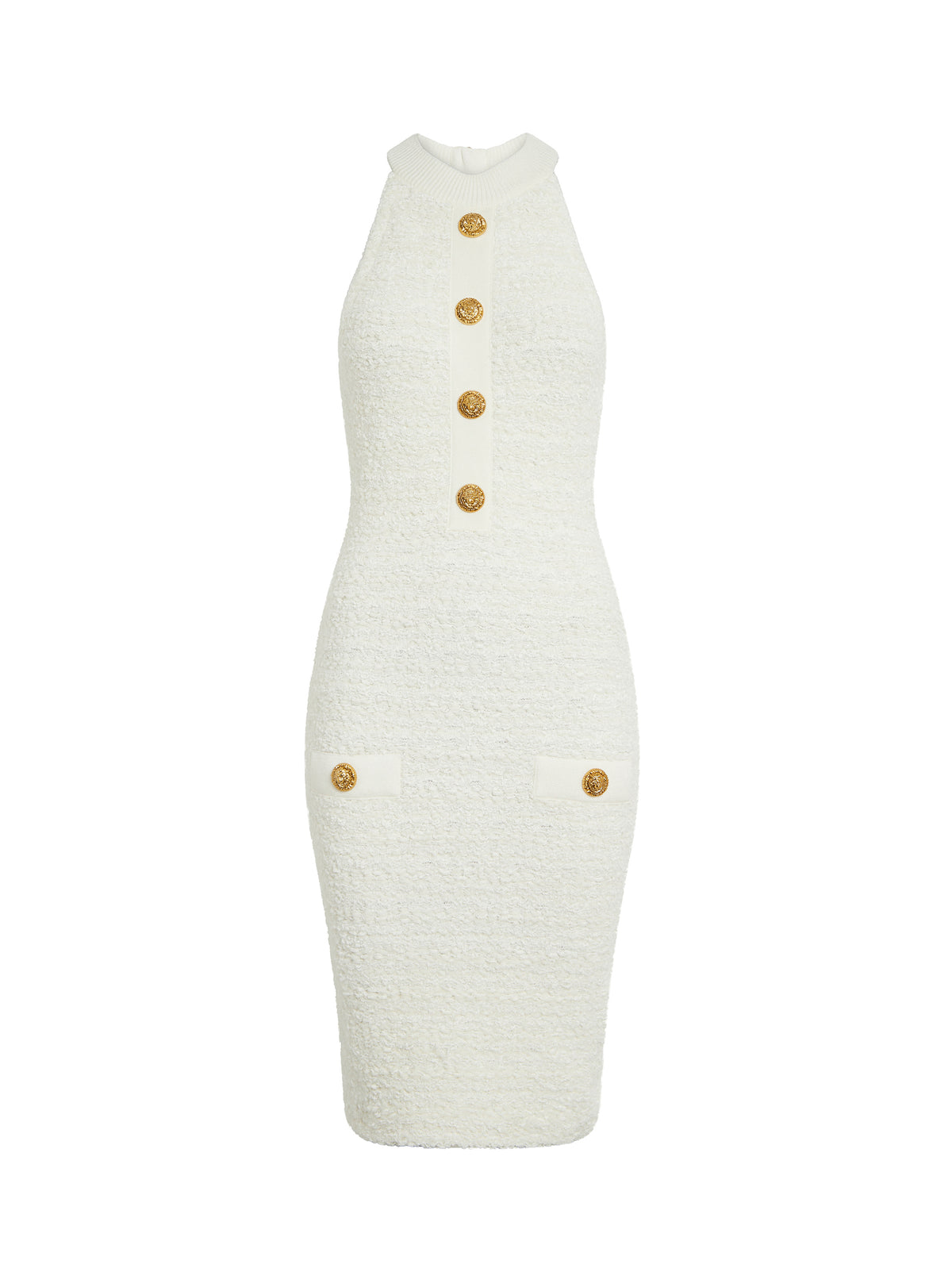 Robe en tweed tricotée à 2 poches boutonnée - Naturel