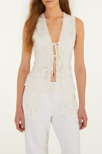 Blouse brodée en lin - Blanc