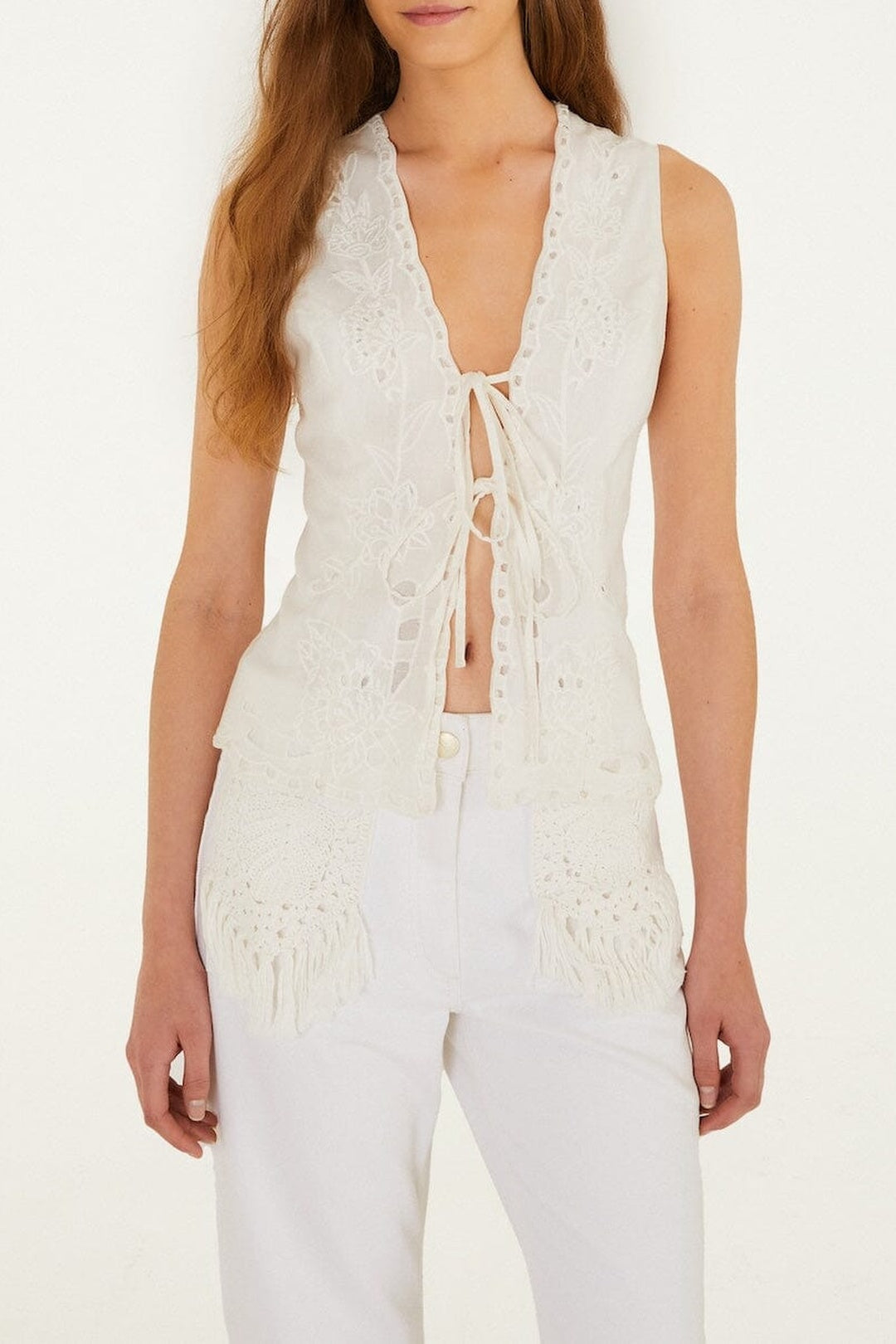 Blouse brodée en lin - Blanc