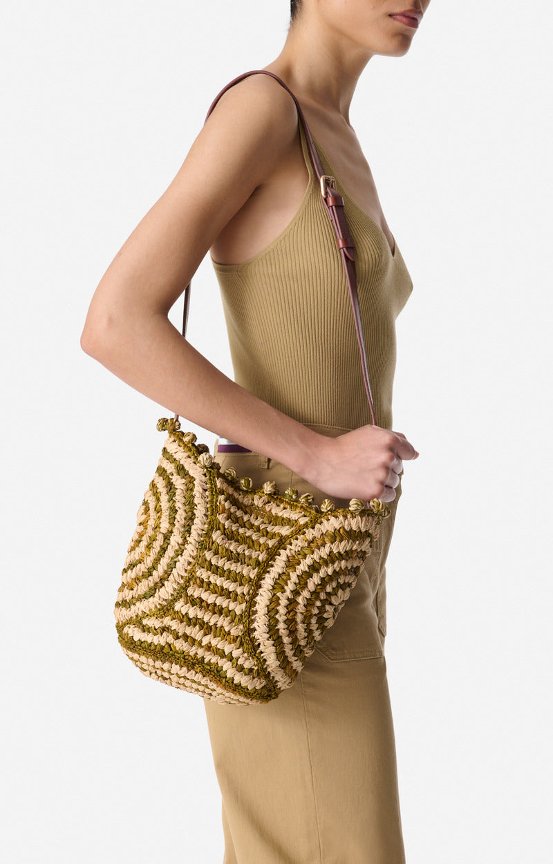 Panier bicolore en raphia - Vert