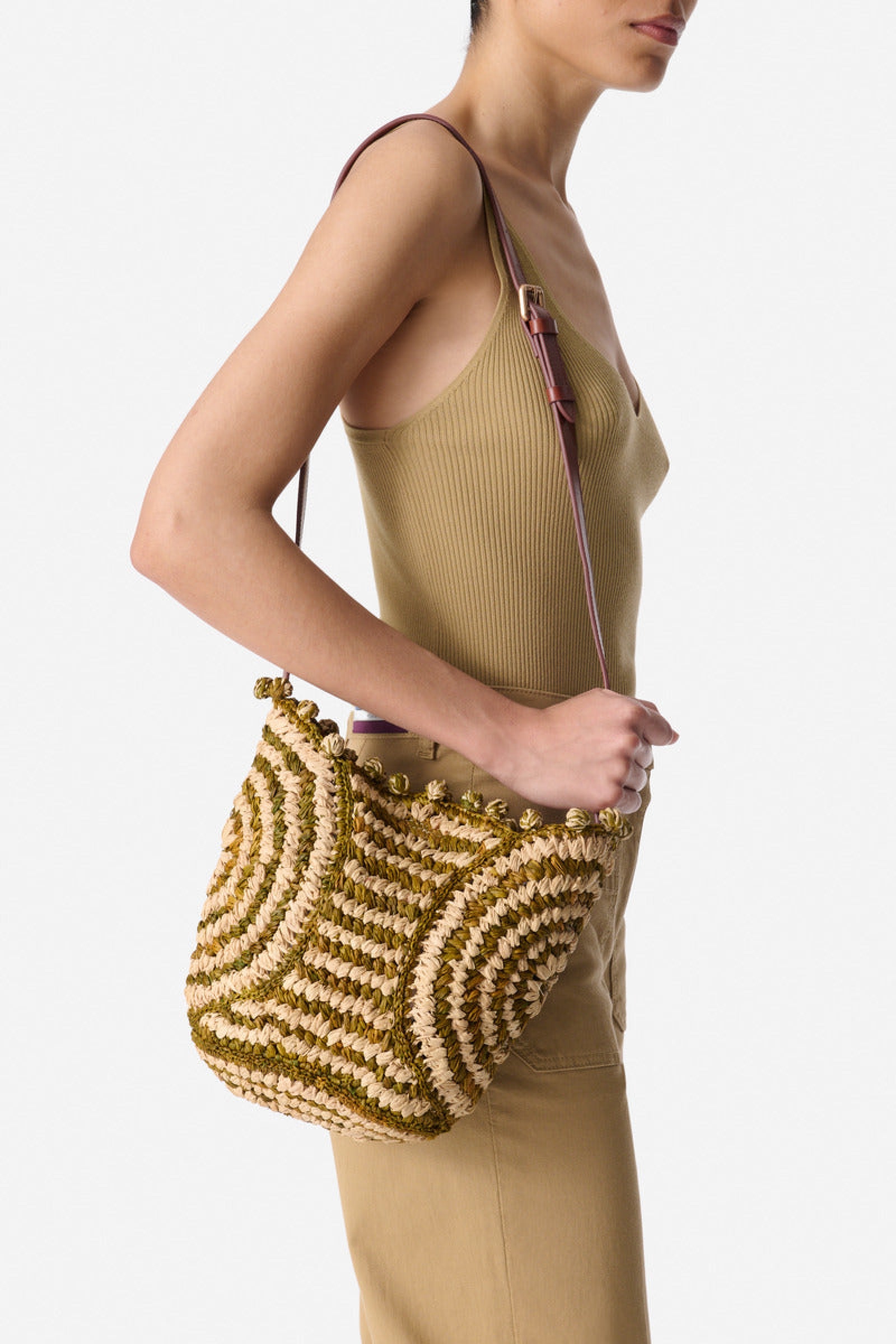 Two-tone raffia basket - Green