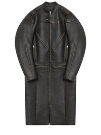 Manteau long Racer patina en cuir - Chocolate Black