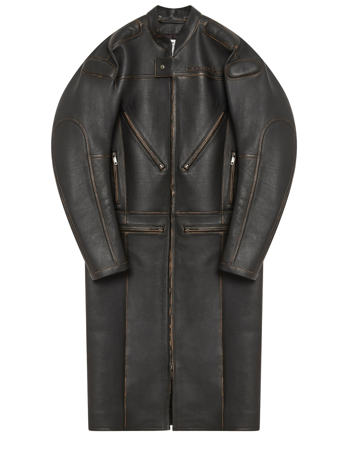 Manteau long Racer patina en cuir - Chocolate Black