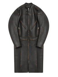 Manteau long Racer patina en cuir - Chocolate Black