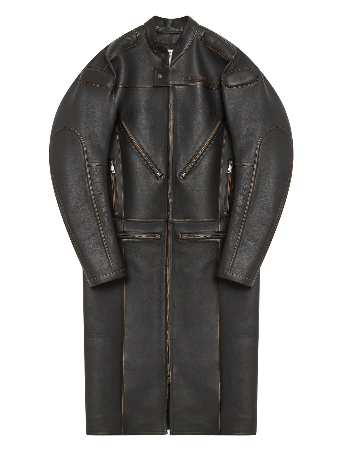 Manteau long Racer patina en cuir - Chocolate Black