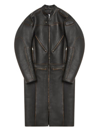 4pcs RELIQUAT 1490€ / Manteau long racer patina en cuir - Chocolate black