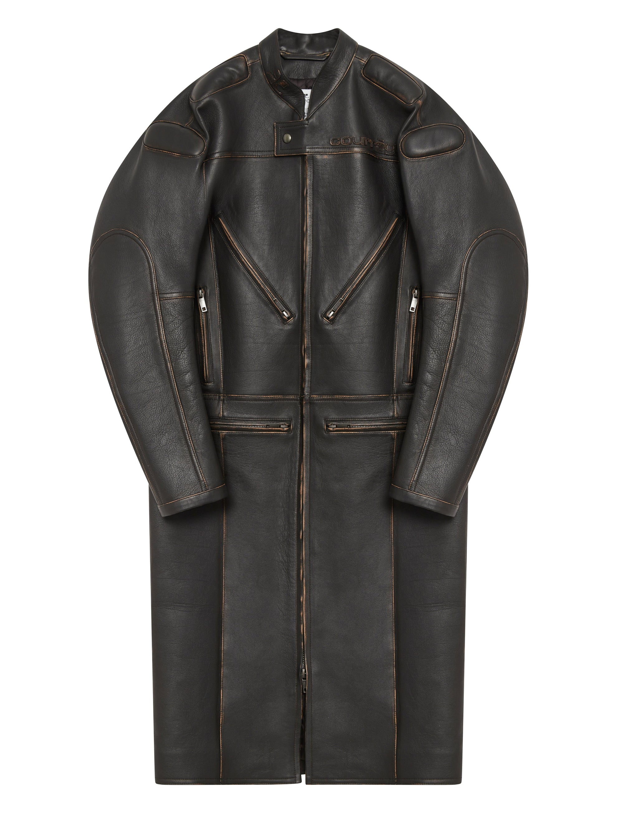 4pcs RELIQUAT 1490€ / Manteau long racer patina en cuir - Chocolate black