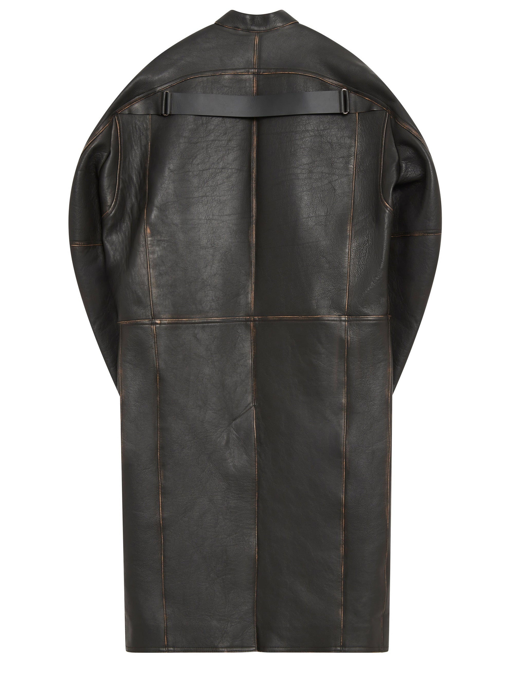 4pcs RELIQUAT 1490€ / Manteau long racer patina en cuir - Chocolate black
