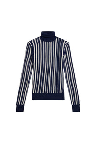 Pull à col roulé en laine - Navy Off White Strip
