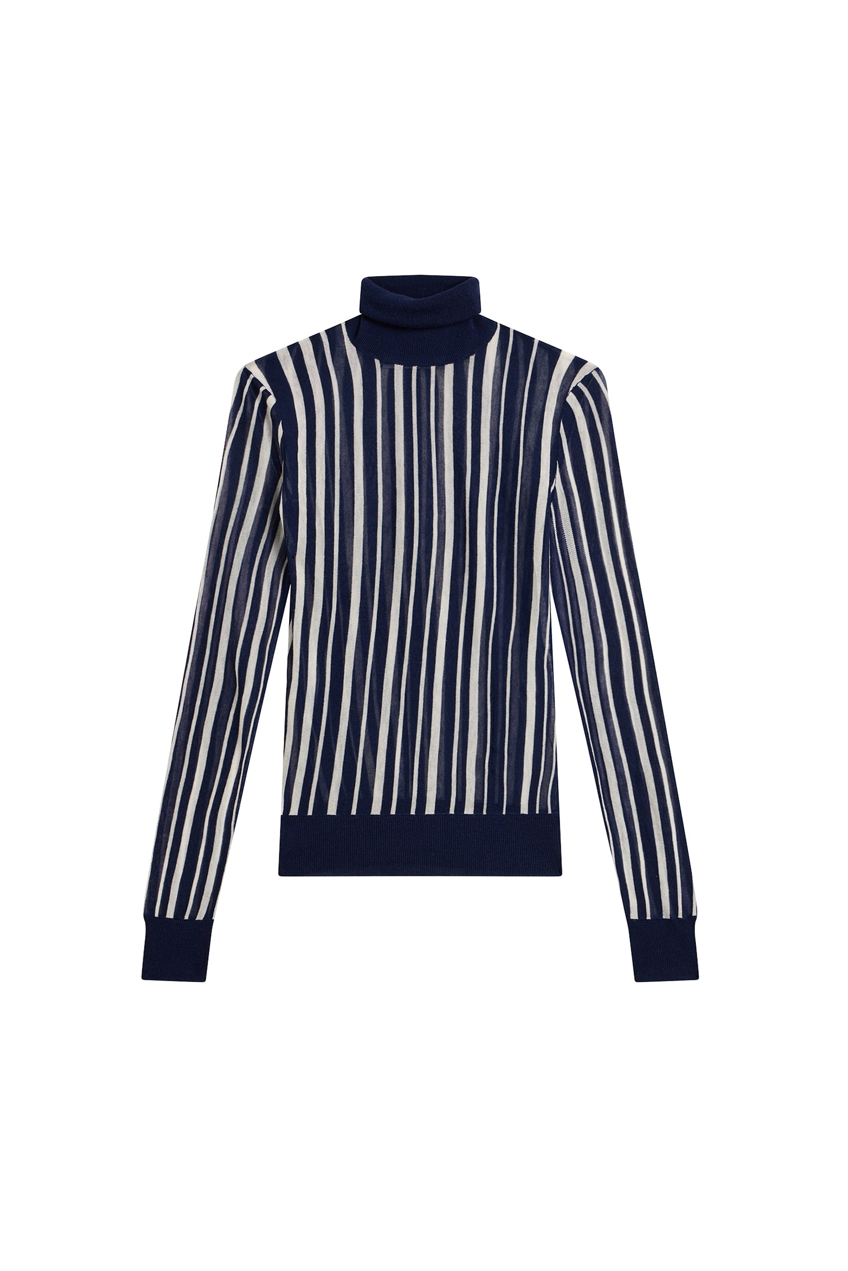 Pull à col roulé en laine - Navy Off White Strip