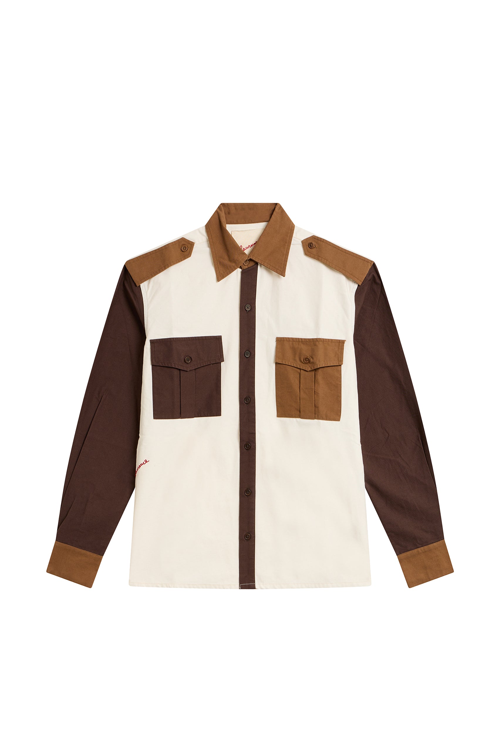 Blouse Caporal à poches - Off White & Brown & Dark