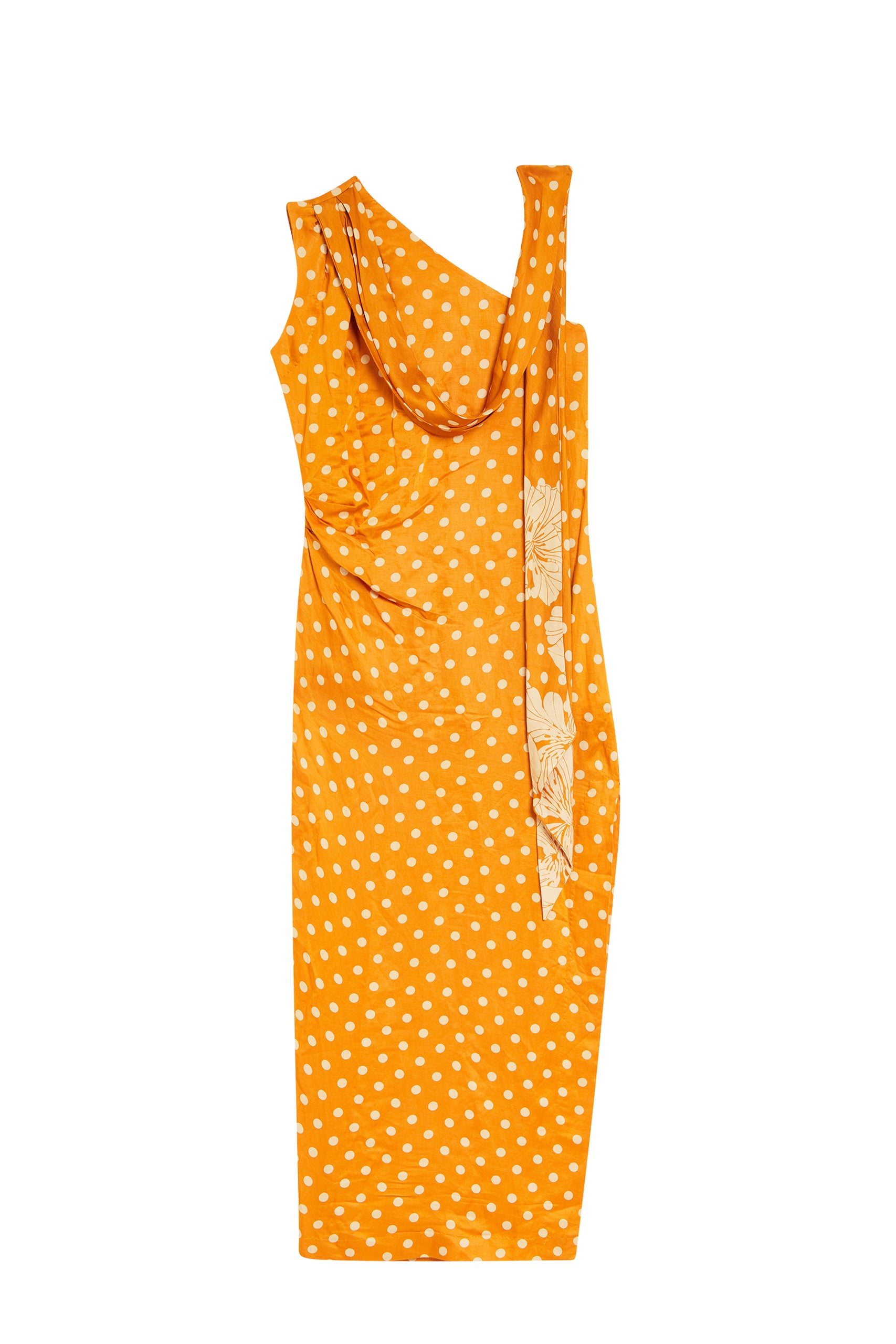 Robe Tito à pois asymétrique en lin mélangé - Orange