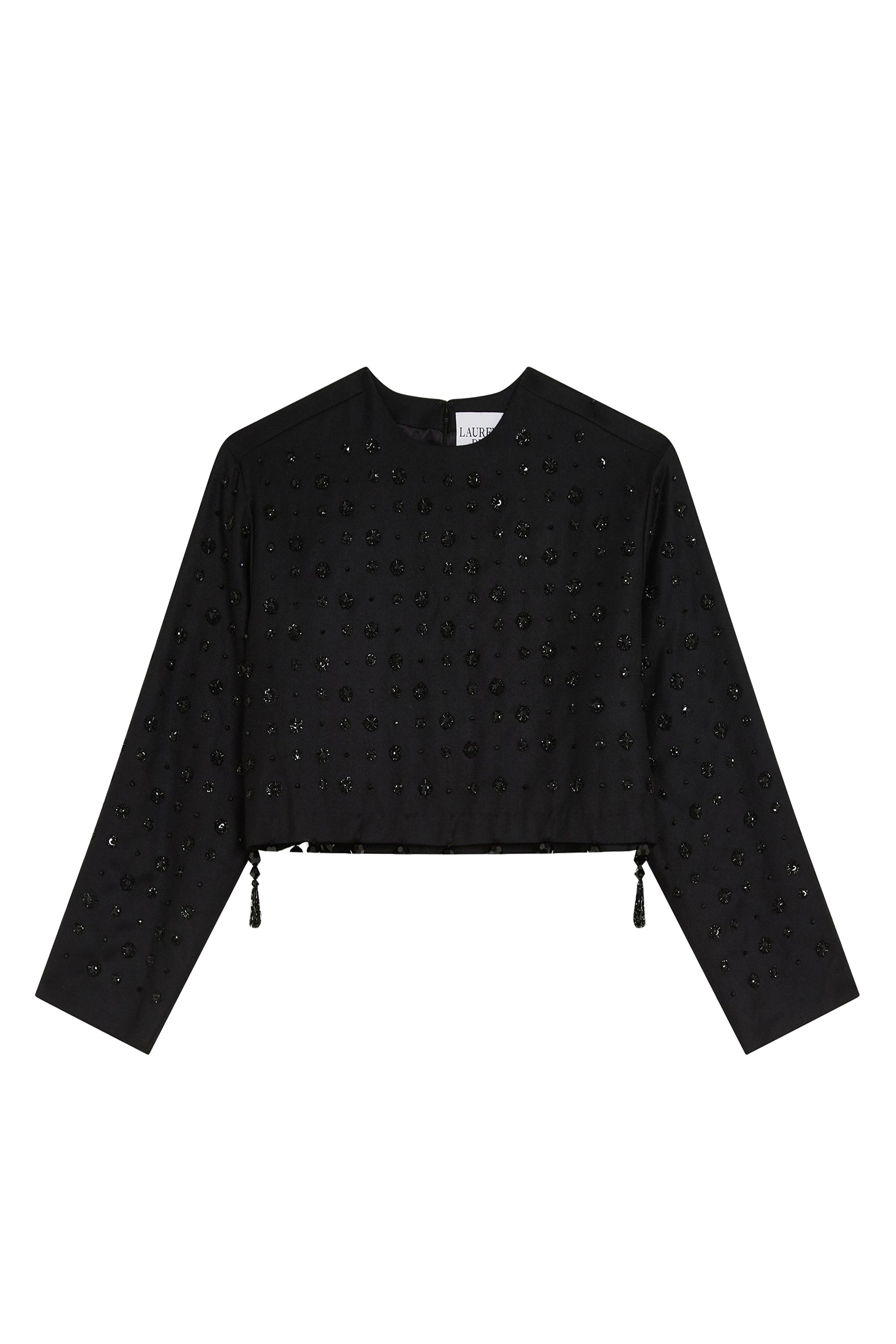 Blouse courte Zag à perles en laine - Black