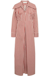 TERRACOTTA URS DRESS STRIPES robe longue rayée avec col