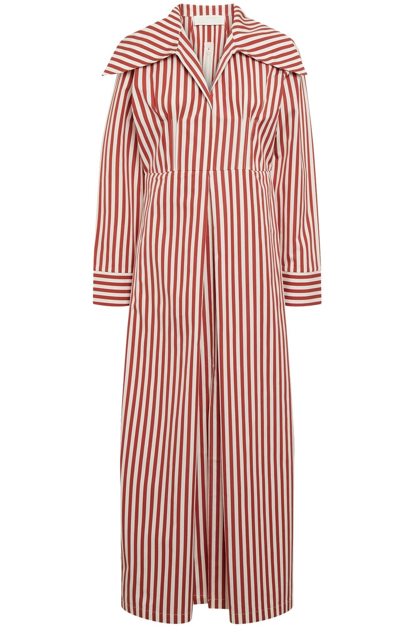 TERRACOTTA URS DRESS STRIPES robe longue rayée avec col