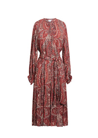Robe avec bas a volants imprim - Grenat