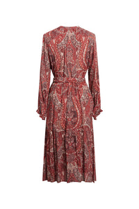 Robe avec bas a volants imprim - Grenat