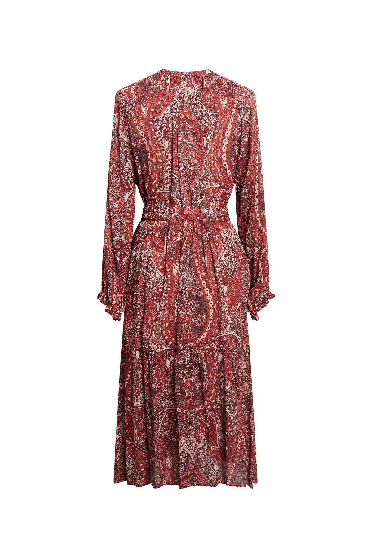 Robe avec bas a volants imprim - Grenat