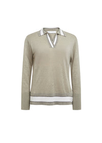 Pull col polo en lin - Kaki