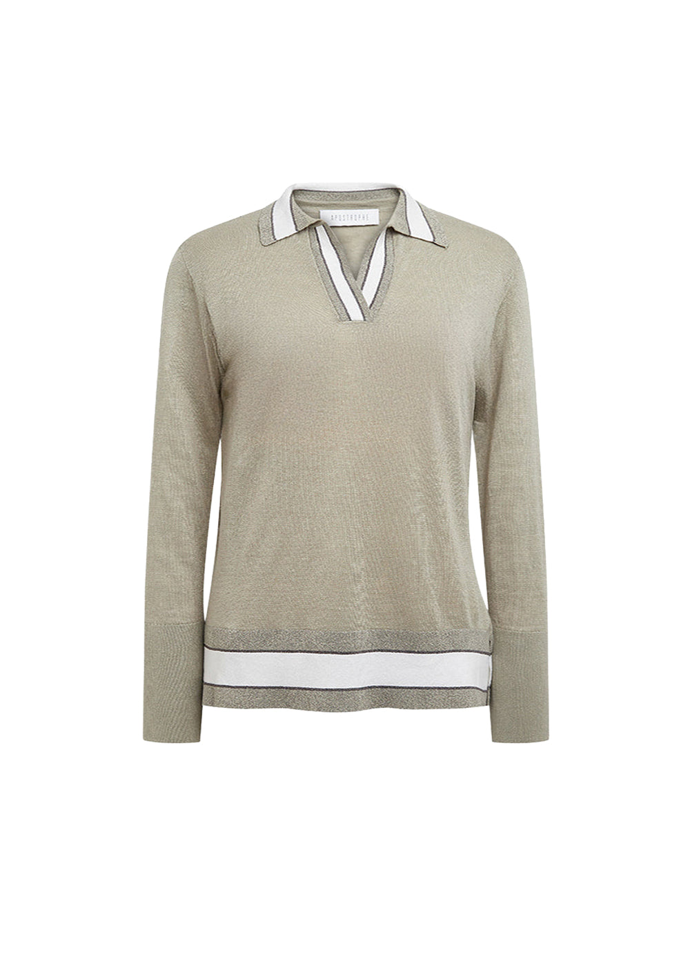 Pull col polo en lin - Kaki