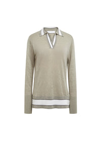 Pull col polo v - Kaki