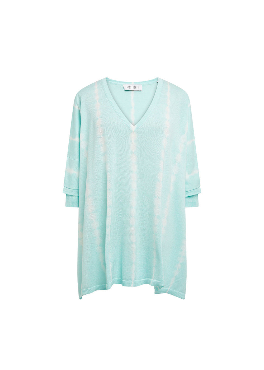 Poncho col v manche en rib - Turquoise Pâle