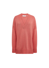 Pull col v coton uni - Orange Moyen