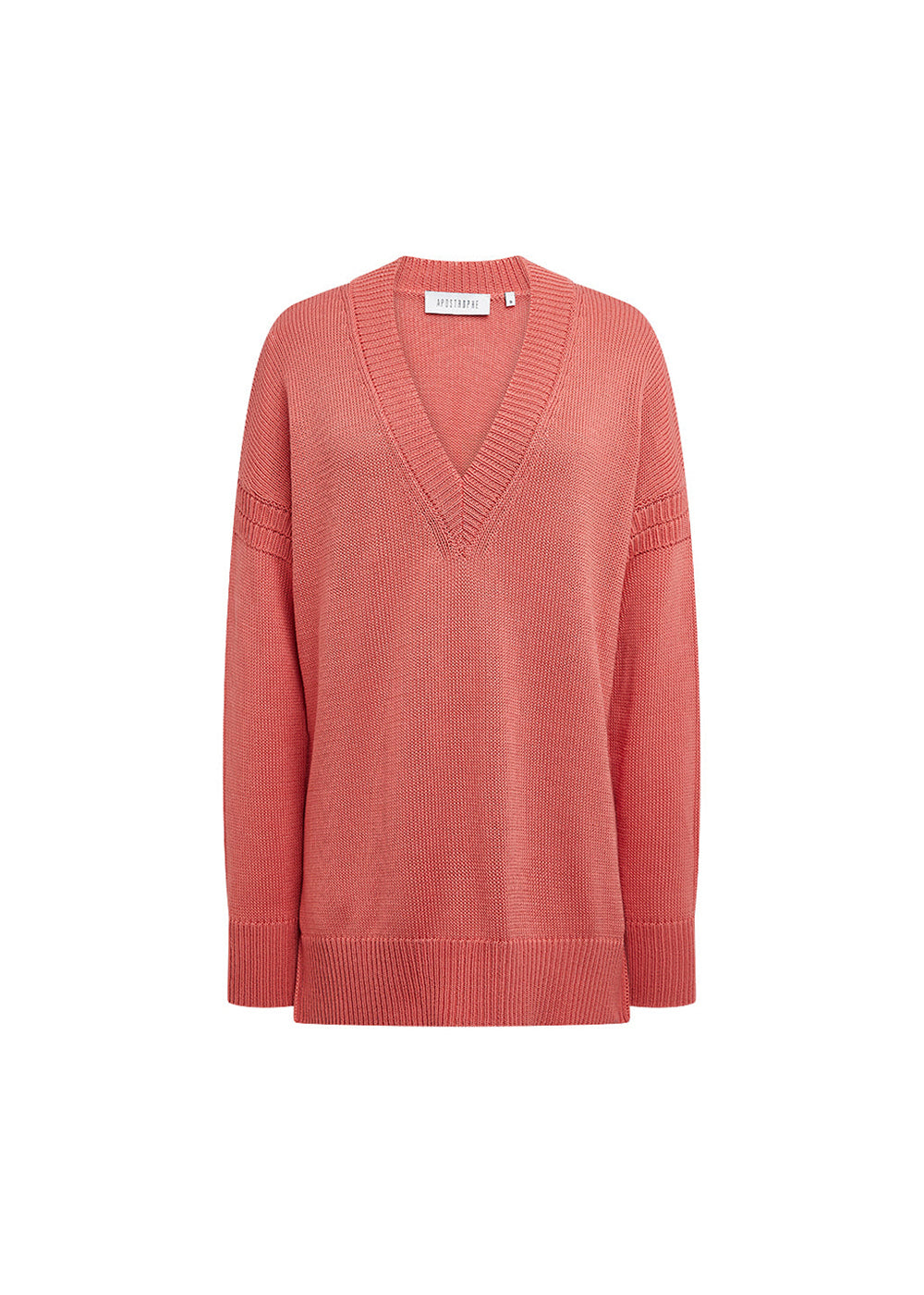 Pull col v coton uni - Orange Moyen