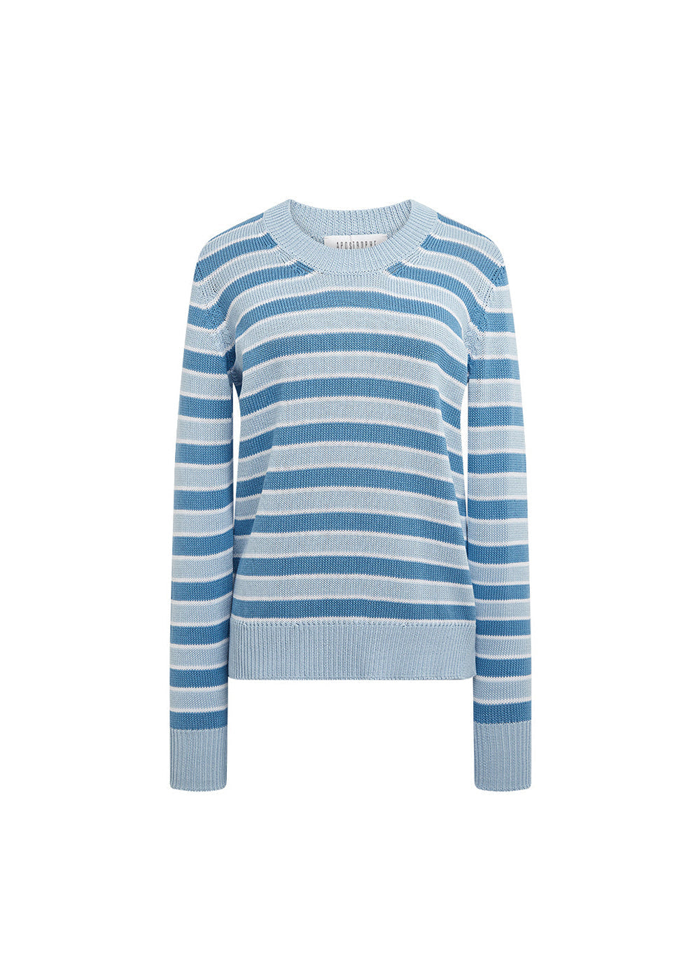 Pull col rond coton a rayures - Bleu Moyen